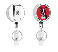 Porta badge retrattile con clip Boston Terrier Dog Red retrattile porta badge moschettone resistente porta carte d'identità con portachiavi porta carte di identità per infermieri ufficio insegnante