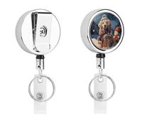 Porta badge retrattile con clip Buon Natale carino cane pupazzo di neve porta badge retrattile moschettone resistente porta carte d'identità con portachiavi porta carte d'identità per infermieri