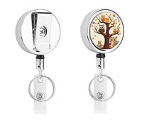 Porta badge retrattile con clip con clip con gufo famiglia cartone animato sull'albero marrone Porta badge retrattile moschettone resistente porta carte d'identità con portachiavi porta carte di