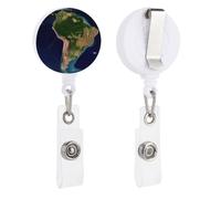 Porta badge retrattile con clip e anello portachiavi, porta badge decorativo per infermieri, per ufficio, dottore, Sud America, immagine satellitare