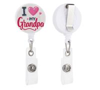 Porta badge retrattile, con clip e clip per tessere, con frase I Love My Grandpa, per dottori, infermieri, studenti, impiegati