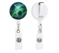 Porta badge retrattile con clip e portachiavi carino porta badge decorativo infermieristico per lavoratori d'ufficio medico pianeta luce verde