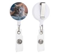 Porta badge retrattile con clip e portachiavi carino porta badge decorativo infermieristico per lavoratori d'ufficio, dottore, gattino, sdraiato sul tappeto