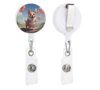 Porta badge retrattile con clip e portachiavi carino porta badge decorativo infermieristico porta badge per lavoratori d'ufficio, medici, palloncini e corgi che camminano