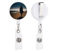 Porta badge retrattile con clip e portachiavi carino porta badge decorativo infermieristico porta badge per lavoratori d'ufficio, dottore donna che cammina sulla spiaggia