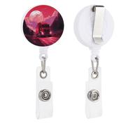 Porta badge retrattile con clip e portachiavi carino porta badge decorativo infermieristico porta badge per lavoratori d'ufficio medico luna rossa