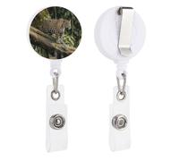 Porta badge retrattile con clip e portachiavi carino porta badge decorativo infermieristico porta badge per lavoratori d'ufficio, dottore, gatto sul tronco d'albero, cascata