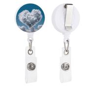 Porta badge retrattile con clip e portachiavi carino porta badge decorativo infermieristico porta badge per lavoratori d'ufficio medico nuvole bianche sono come un cuore