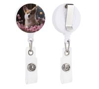 Porta badge retrattile con clip e portachiavi carino porta badge decorativo infermieristico porta badge per lavoratori d'ufficio, dottore, cane Corgi sul tavolo