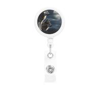 Porta badge retrattile, con clip e portachiavi, simpatiche clip per badge, lupi al chiaro di luna, porta badge per impiegati, dottori, infermieri