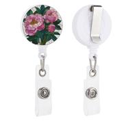 Porta badge retrattile, con clip per tesserino identificativo, con peonie rosa, per dottori, infermieri, studenti, impiegati
