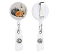 Porta badge retrattile, con clip per tesserino identificativo, con zucche bianche e nere, per dottori, infermieri, studenti, impiegati