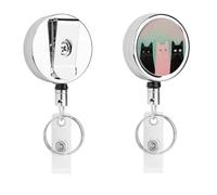 Porta badge retrattile con clip, tre affascinanti gatti, porta badge retrattile, resistente, con portachiavi, porta carte d'identità, per infermieri, ufficio, insegnante