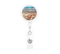 Porta badge retrattile con conchiglie sulla spiaggia sabbiosa con clip a coccodrillo, portachiavi, clip per badge, leggero, retrattile, porta badge divertente per infermieri, insegnanti, impiegati