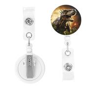 Porta badge retrattile con dinosauro nella foresta, porta badge con clip a coccodrillo, per donne e uomini, da appendere, per ufficio, dottore, lavoratore