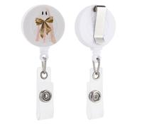 Porta badge retrattile con fantasma con fiocco beige, con clip per carta d'identità, per dottori, infermieri, studenti, impiegati