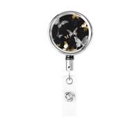 Porta badge retrattile con farfalle bianche dorate e nere con portachiavi, clip per badge, divertenti bobine per badge d'identità, in metallo resistente, per infermieri, ufficio, insegnante