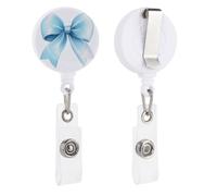 Porta badge retrattile con fiocco decorativo blu pastello ad acquerello con clip per carta d'identità per dottore, infermiera, studente, impiegato