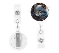 Porta badge retrattile con foglie autunnali e un lupo, porta badge con clip a coccodrillo, porta badge per donne e uomini, da appendere, per ufficio, dottore, lavoratore