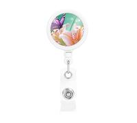 Porta badge retrattile con gigli e farfalla, con clip a coccodrillo, portachiavi, clip per badge, leggero, retrattile, porta badge divertente per infermieri, insegnanti, impiegati
