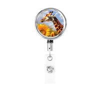 Porta badge retrattile con giraffa e girasole con portachiavi, clip per badge, divertenti bobine per badge d'identità, in metallo resistente, per infermieri, ufficio, insegnante