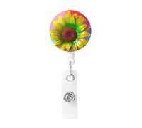 Porta badge retrattile con girasole colorato 3D, resistente, con clip per nome, badge, per impiegati, dottori, infermieri, con clip per cintura, portachiavi