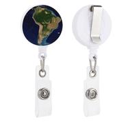 Porta badge retrattile con immagine satellitare del Sud America, con clip a coccodrillo, porta carte d'identità, carta d'identità, per impiegati, medici, infermieri