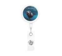 Porta badge retrattile con leone marino subacqueo, resistente, con clip per cintura, cordini retrattili, porta carte d'identità con portachiavi, clip per badge per ufficio, infermiere, dipendenti