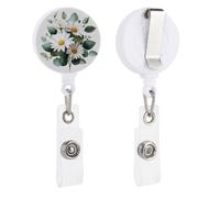 Porta badge retrattile con margherite floreali con foglie di eucalipto, clip per carta d'identità, per dottori, infermieri, studenti, impiegati in ufficio
