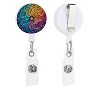 Porta badge retrattile con mosaico in vetro colorato, a forma di mandala, con clip per tessere, per dottori, infermieri, studenti, impiegati