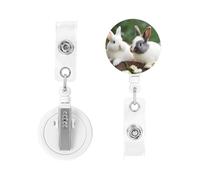 Porta badge retrattile con moschettone resistente con clip, due piccoli coniglietti carini, porta badge identificativo, porta carte d'identità, portachiavi, bobine per badge per infermiere, dottori