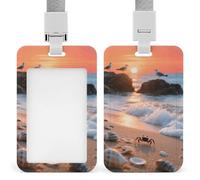 Porta badge retrattile con motivo mare, spiaggia e tramonto, etichetta verticale per nome, ideale per infermieri, insegnanti e medici - Il porta badge è comp