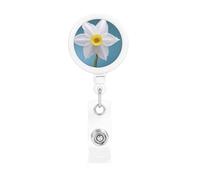 Porta badge retrattile con narciso bianco con clip a coccodrillo, portachiavi, clip per badge, leggero, retrattile, porta badge divertente per infermieri, insegnanti, impiegati
