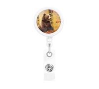 Porta badge retrattile con orso marrone in autunno, resistente, retrattile, con clip per cintura, clip per badge identificativo, portachiavi, porta carte d'identità, per infermiere, insegnanti