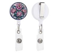 Porta badge retrattile con peonie rosa, in vetro colorato, con bobina e clip per tessere, per dottori, infermieri, studenti, impiegati