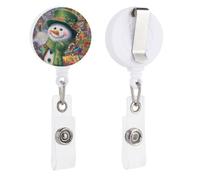 Porta badge retrattile con pupazzo di neve felice che indossa un cappello verde, con bobina e clip per carta d'identità, per dottori, infermieri, studenti, impiegati