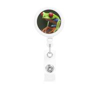 Porta badge retrattile con rane e occhi rossi, con clip a coccodrillo, portachiavi, clip per badge, leggero, retrattile, porta badge divertente per infermieri, insegnanti, impiegati