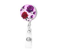 Porta badge retrattile con rose rosse e viola, con clip, porta badge, carino porta carte d'identità, clip per donne e uomini
