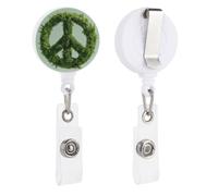 Porta badge retrattile con simbolo della pace, erba verde naturale e felci, con bobina e clip per carta d'identità, per dottori, infermieri, studenti, impiegati