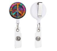 Porta badge retrattile con simbolo hippie con bobina e clip per carta d'identità, per dottori, infermieri, studenti, impiegati in ufficio