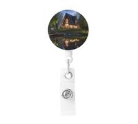 Porta badge retrattile con stampa di Chalet by The Lake, resistente, robusto, con clip per badge, portachiavi, bobine per infermiere, dottori, insegnanti
