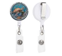 Porta badge retrattile con tartaruga marina e pesce colorato che nuota con bobina porta badge per dottori, infermieri, studenti, impiegati