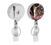 Porta badge retrattile Corgi con cane sul tavolo con robusta clip a coccodrillo, grazioso porta badge infermieristico, portachiavi per impiegati, insegnanti, donne, regali