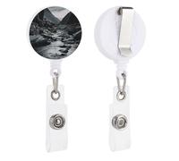Porta badge retrattile fiume e rocce grigie bobina per badge resistente clip per badge ID titolare infermiera decorativo nome tag titolare clip coccodrillo per appendere carta d'identità nome chiave