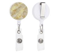 Porta badge retrattile giallo chiaro con texture marmorizzata, con clip per carta d'identità, per dottori, infermieri, studenti, impiegati in ufficio