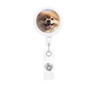 Porta badge retrattile Happy Pomeranian con clip a coccodrillo portachiavi, clip per badge, leggero, retrattile, porta badge divertente per infermieri, insegnanti, impiegati