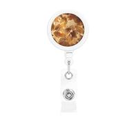 Porta badge retrattile in lino autunnale con foglie d'oro marrone beige, porta bobine per badge con clip a coccodrillo