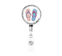 Porta badge retrattile in metallo, a forma di acquerello, grazioso paio di infradito, porta badge rotante, portachiavi da appendere per infermieri, medici, insegnanti, ufficio