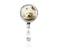 Porta badge retrattile in metallo, a forma di cane sdraiato nel letto, porta badge rotante per carta d'identità, portachiavi per infermiere, dottori, insegnanti e uffici
