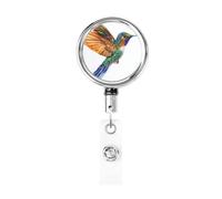 Porta badge retrattile in metallo, a forma di colibrì a metà volo, girevole, per badge, per infermieri, medici, insegnanti, ufficio